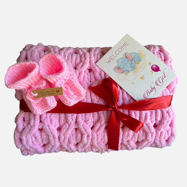 Wunderschöne handgemachte rosa Babydecke - Hochwertige flauschige Fäden - Hypoallergen - Perfektes Geschenk für Neugeborene, Baby-Partys und Geburtstage