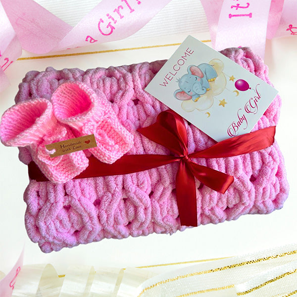 Wunderschöne handgemachte rosa Babydecke - Hochwertige flauschige Fäden - Hypoallergen - Perfektes Geschenk für Neugeborene, Baby-Partys und Geburtstage